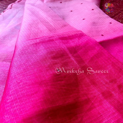 Kota Doria Ombre Saree with Mirror Work & Floral Printed Blouse – Mriksha Sarees
