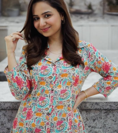 Multicolor Floral Cotton Coord Set | Threads & Twirls