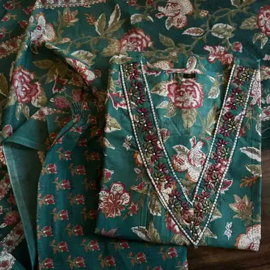 Manju - Floral print suit set - Green | Threads & Twirls