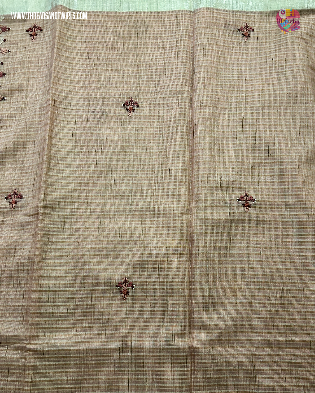 Handwoven Tissue Linen Saree with Heavy Embroidered Pallu & Contrast Beige Blouse | Pink & Blue | Mriksha Sarees