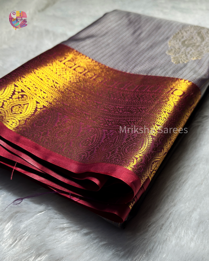 Pastel Lavender Semi Silk Saree with Vaira Oosi Pattern & Peacock Motifs | Contrast Beetroot Purple Border & Pallu | Mriksha Sarees