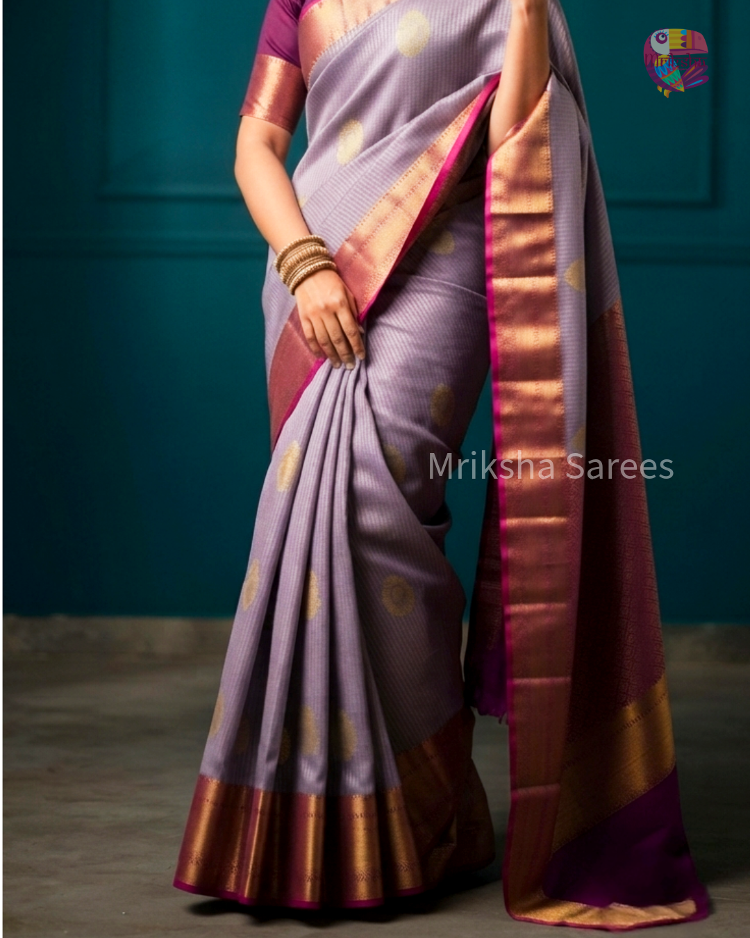 Pastel Lavender Semi Silk Saree with Vaira Oosi Pattern & Peacock Motifs | Contrast Beetroot Purple Border & Pallu | Mriksha Sarees