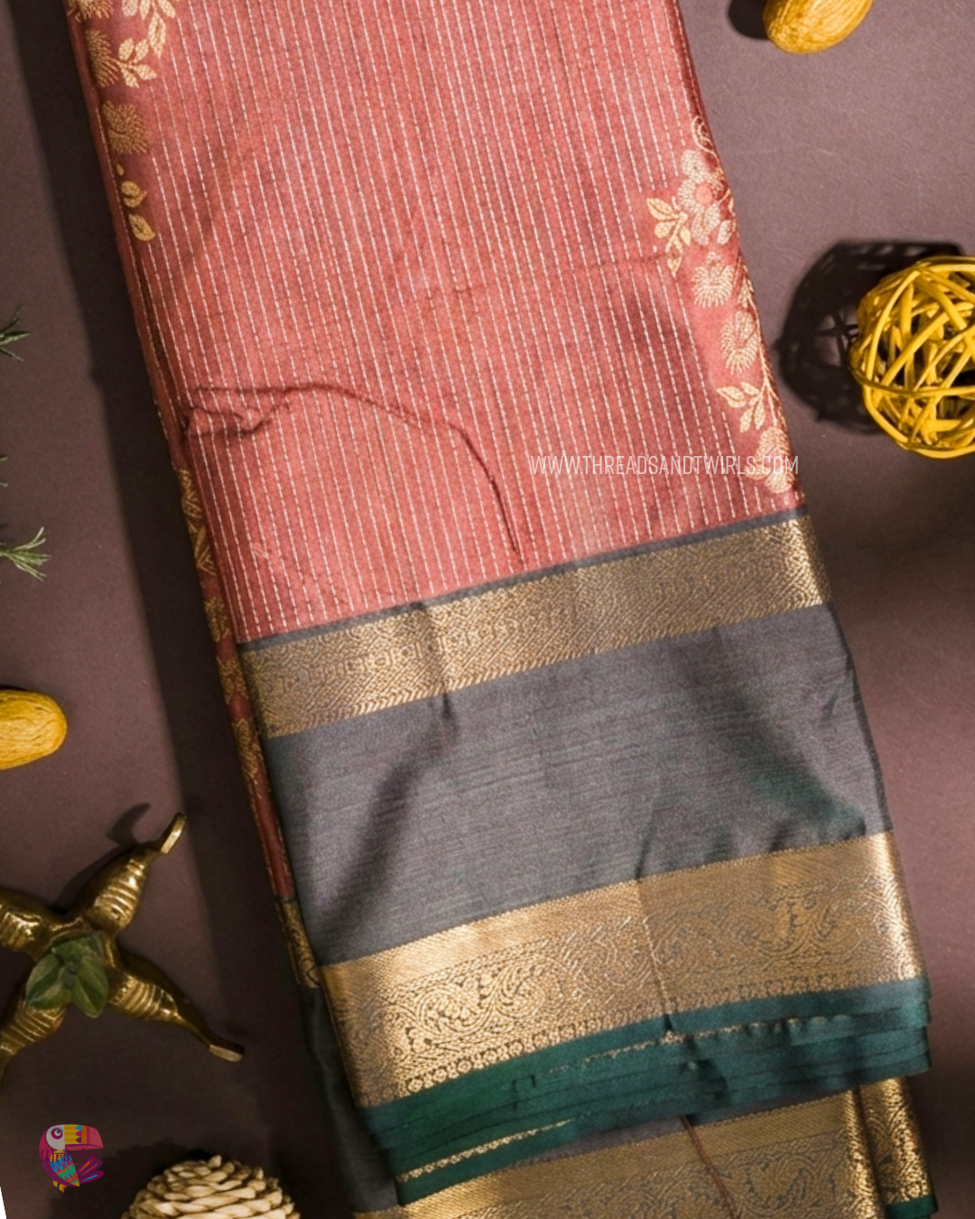 Kancheepuram Semi Silk Saree with Vaira Oosi Pattern & Floral Motifs | Sparkling Silver, Lotus Biscoff Brown & Mulberry Pink | Mriksha Sarees