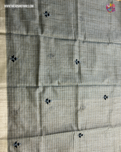 Handwoven Tissue Linen Saree with Heavy Embroidered Pallu & Contrast Beige Blouse | Pink & Blue | Mriksha Sarees