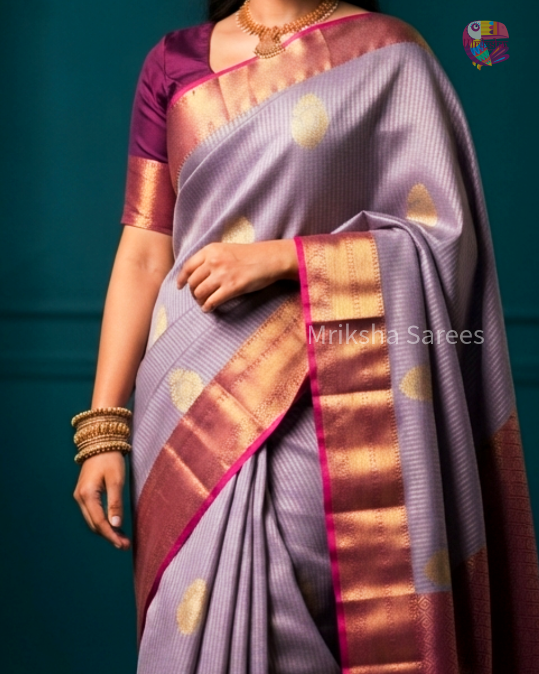 Pastel Lavender Semi Silk Saree with Vaira Oosi Pattern & Peacock Motifs | Contrast Beetroot Purple Border & Pallu | Mriksha Sarees