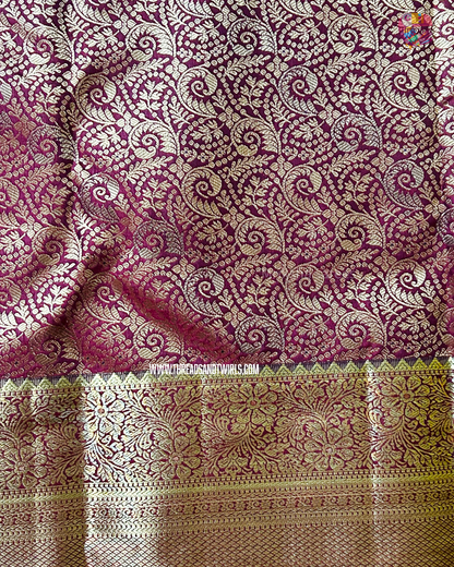Kancheepuram Semi Silk Saree with Rich Zari Border & Matching Blouse | Purple & Maroon | Mriksha Sarees
