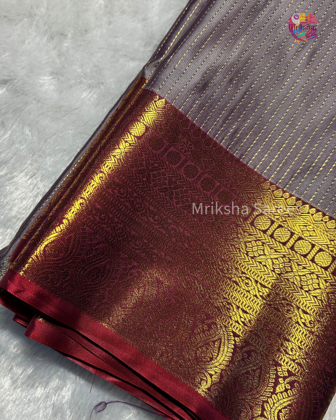Pastel Lavender Semi Silk Saree with Vaira Oosi Pattern & Peacock Motifs | Contrast Beetroot Purple Border & Pallu | Mriksha Sarees