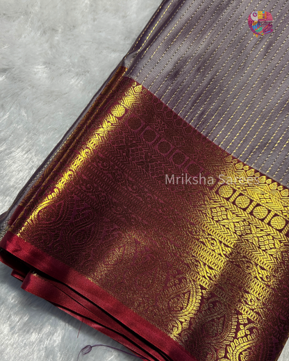 Pastel Lavender Semi Silk Saree with Vaira Oosi Pattern & Peacock Motifs | Contrast Beetroot Purple Border & Pallu | Mriksha Sarees