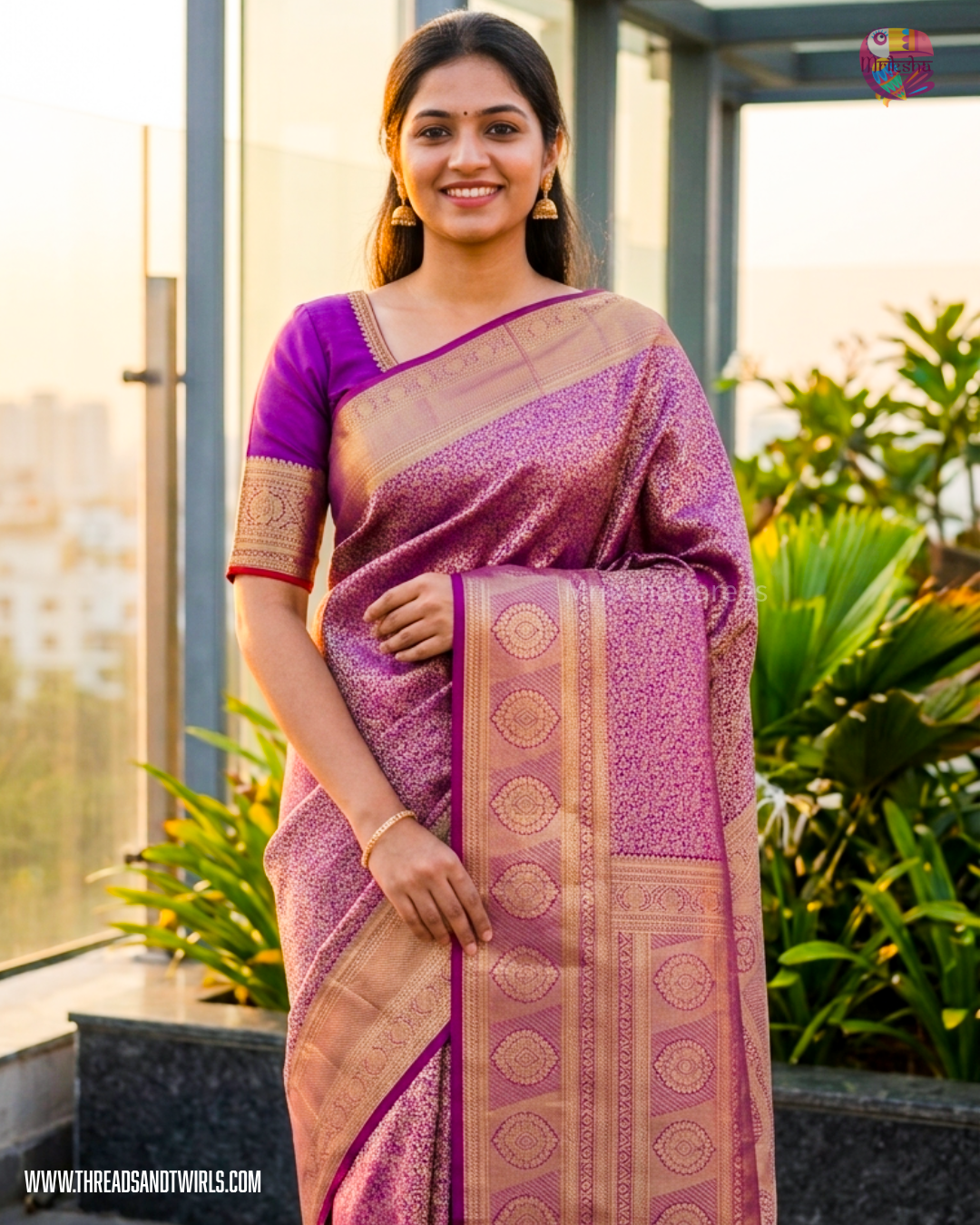 Kancheepuram Semi Silk Saree with Rich Zari Border & Matching Blouse | Purple & Maroon | Mriksha Sarees
