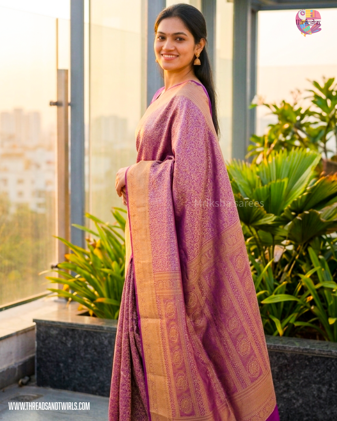 Kancheepuram Semi Silk Saree with Rich Zari Border & Matching Blouse | Purple & Maroon | Mriksha Sarees