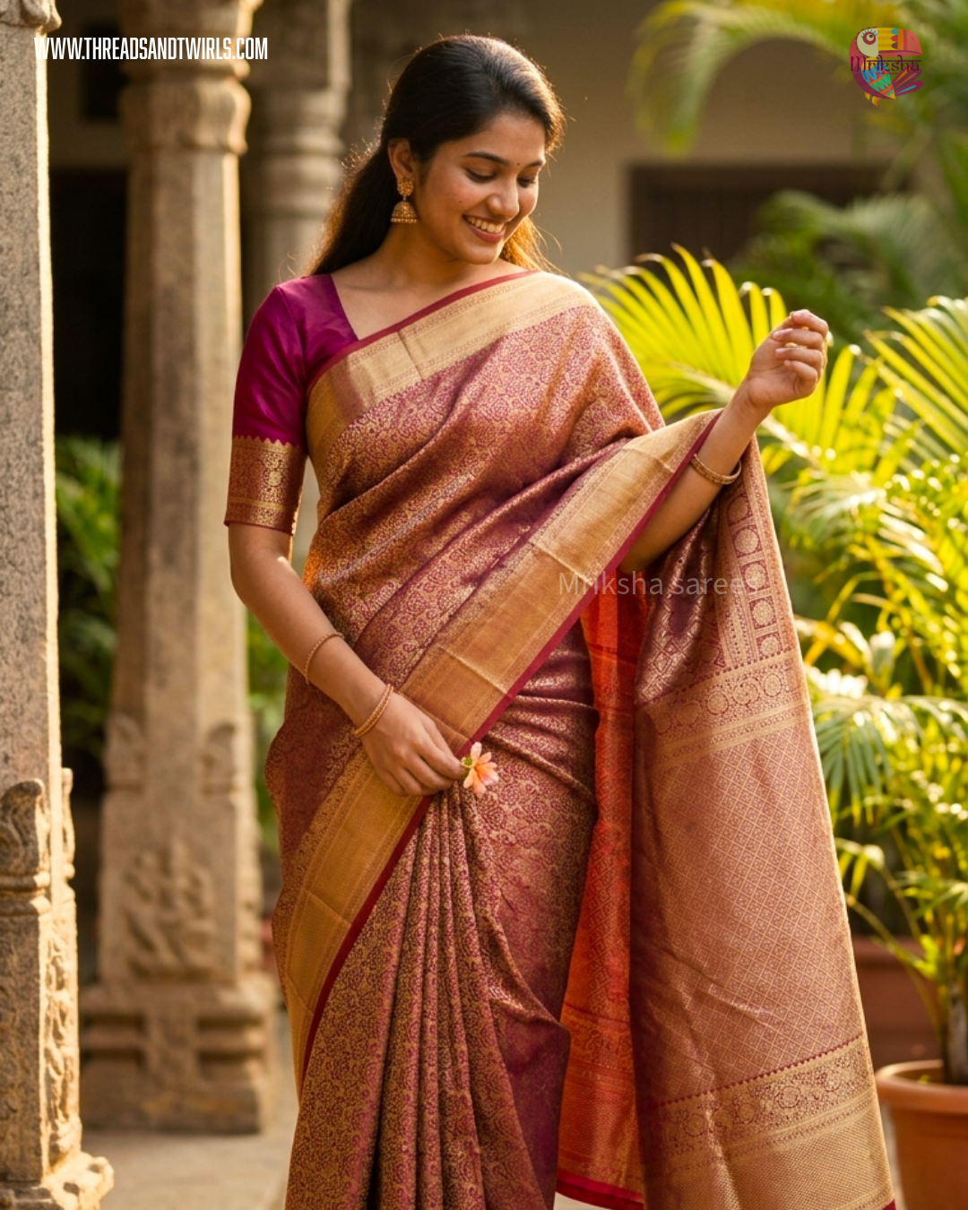 Kancheepuram Semi Silk Saree with Rich Zari Border & Matching Blouse | Purple & Maroon | Mriksha Sarees