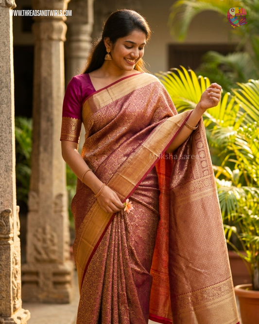 Kancheepuram Semi Silk Saree with Rich Zari Border & Matching Blouse | Purple & Maroon | Mriksha Sarees