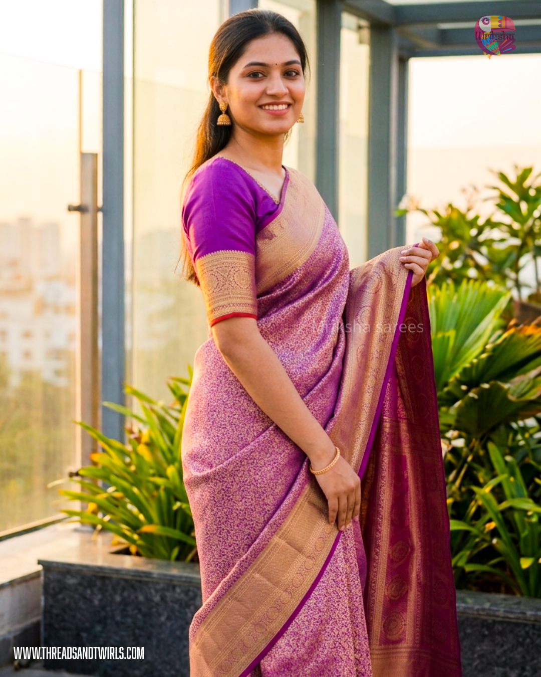 Kancheepuram Semi Silk Saree with Rich Zari Border & Matching Blouse | Purple & Maroon | Mriksha Sarees