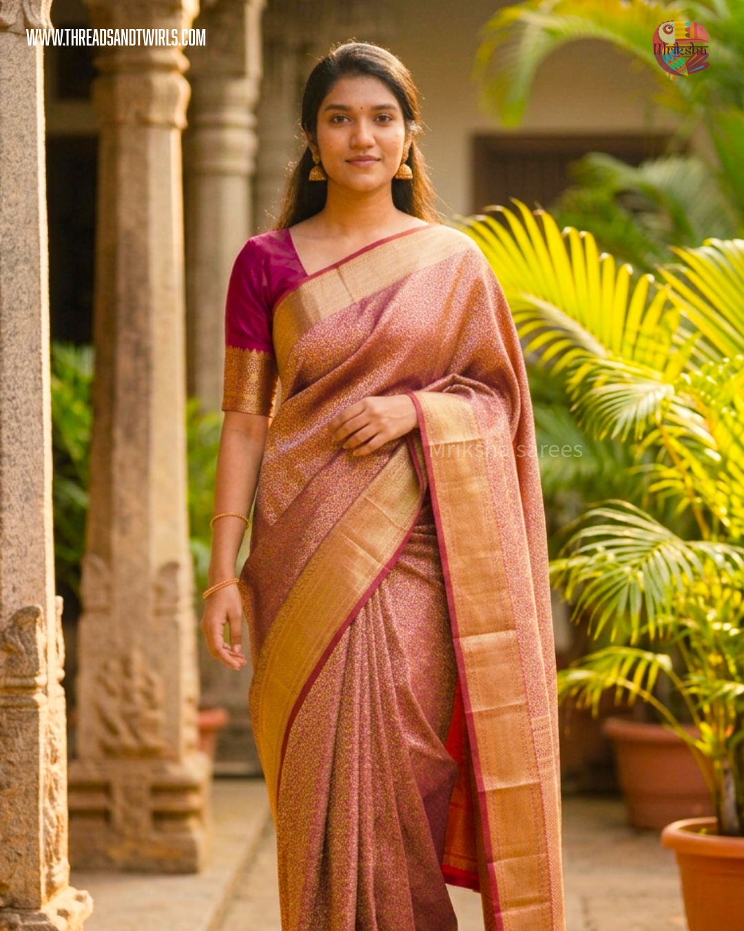 Kancheepuram Semi Silk Saree with Rich Zari Border & Matching Blouse | Purple & Maroon | Mriksha Sarees
