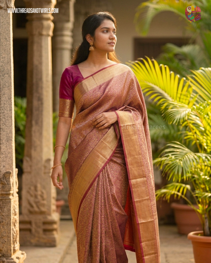 Kancheepuram Semi Silk Saree with Rich Zari Border & Matching Blouse | Purple & Maroon | Mriksha Sarees