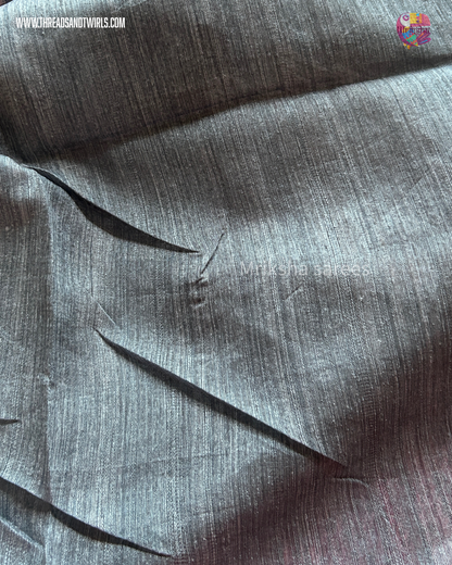 Pure Cotton Geometric Printed Saree with Plain Blouse | Bluish Grey & Chocolate Brown | Threads & Twirls
