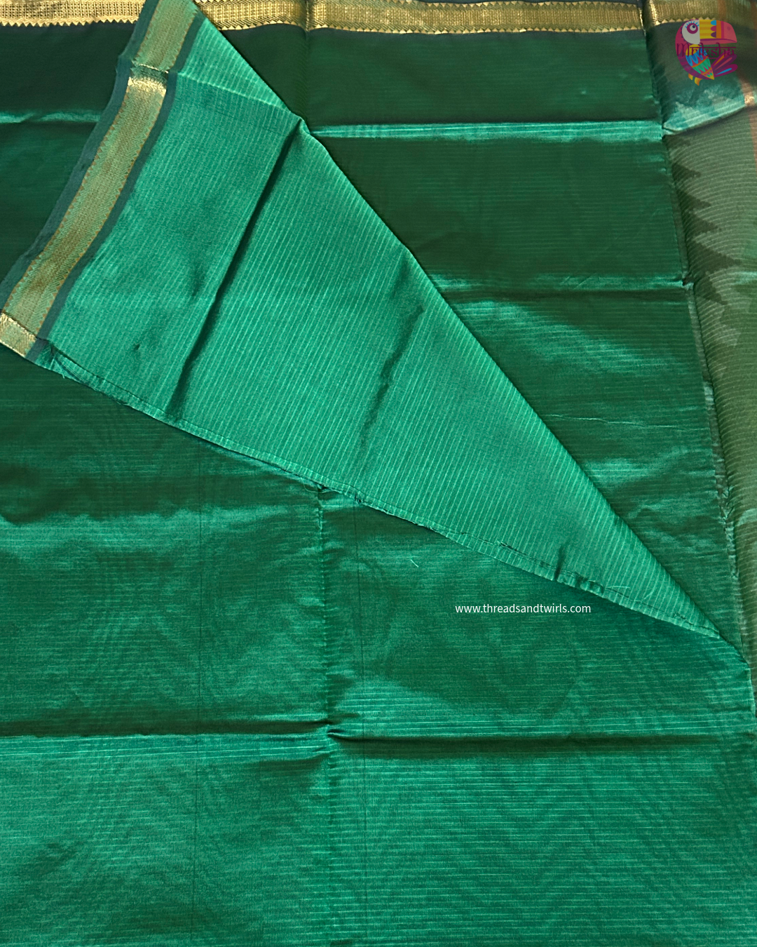 Bottle Green Raw Silk Cotton Saree with Gold Zari Border & Running Blouse | Mriksha Sarees
