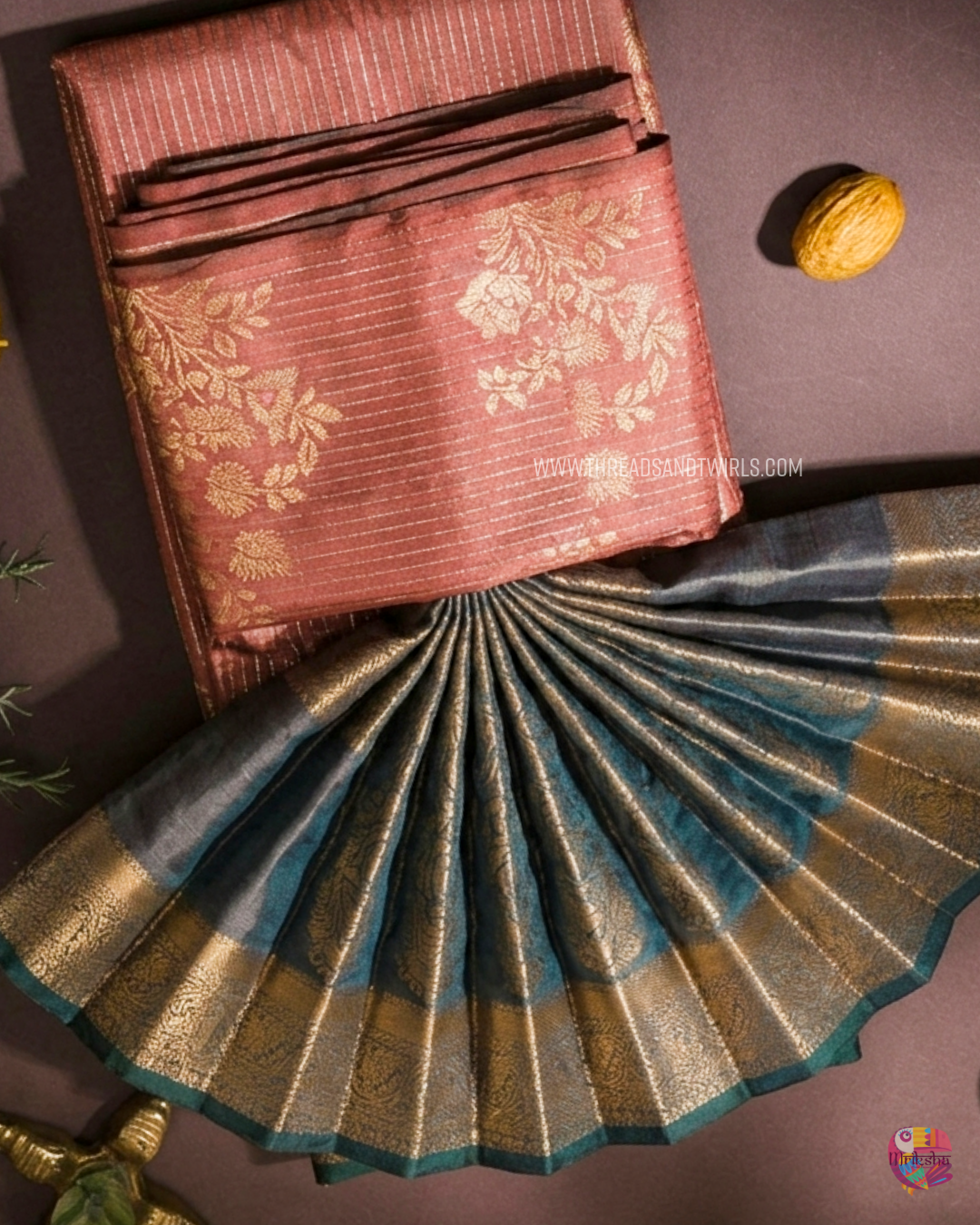 Kancheepuram Semi Silk Saree with Vaira Oosi Pattern & Floral Motifs | Sparkling Silver, Lotus Biscoff Brown & Mulberry Pink | Mriksha Sarees
