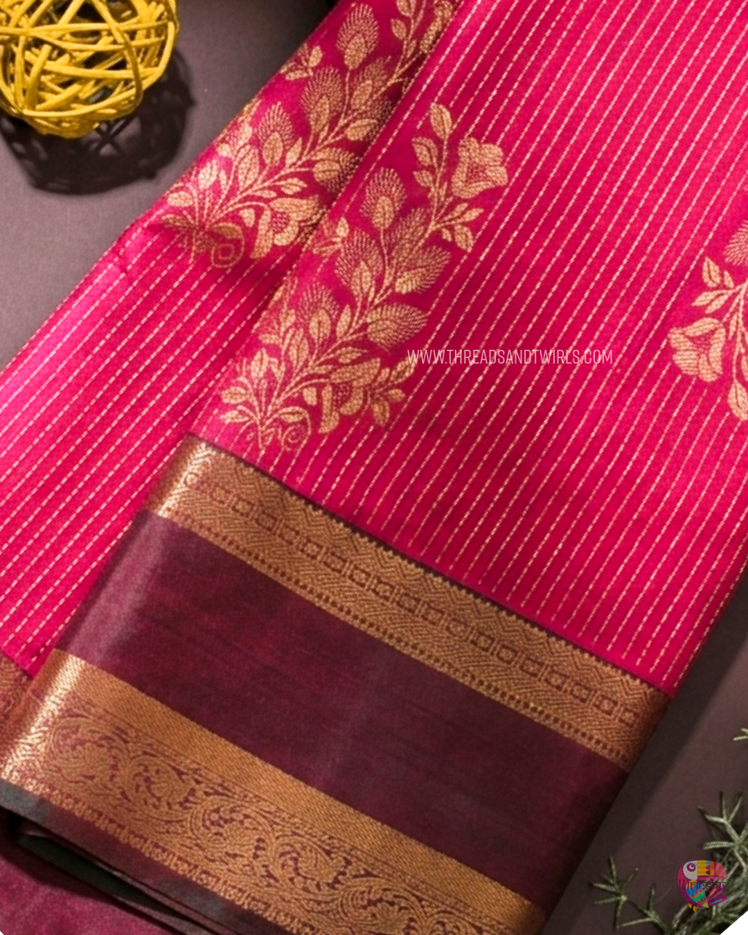 Kancheepuram Semi Silk Saree with Vaira Oosi Pattern & Floral Motifs | Sparkling Silver, Lotus Biscoff Brown & Mulberry Pink | Mriksha Sarees
