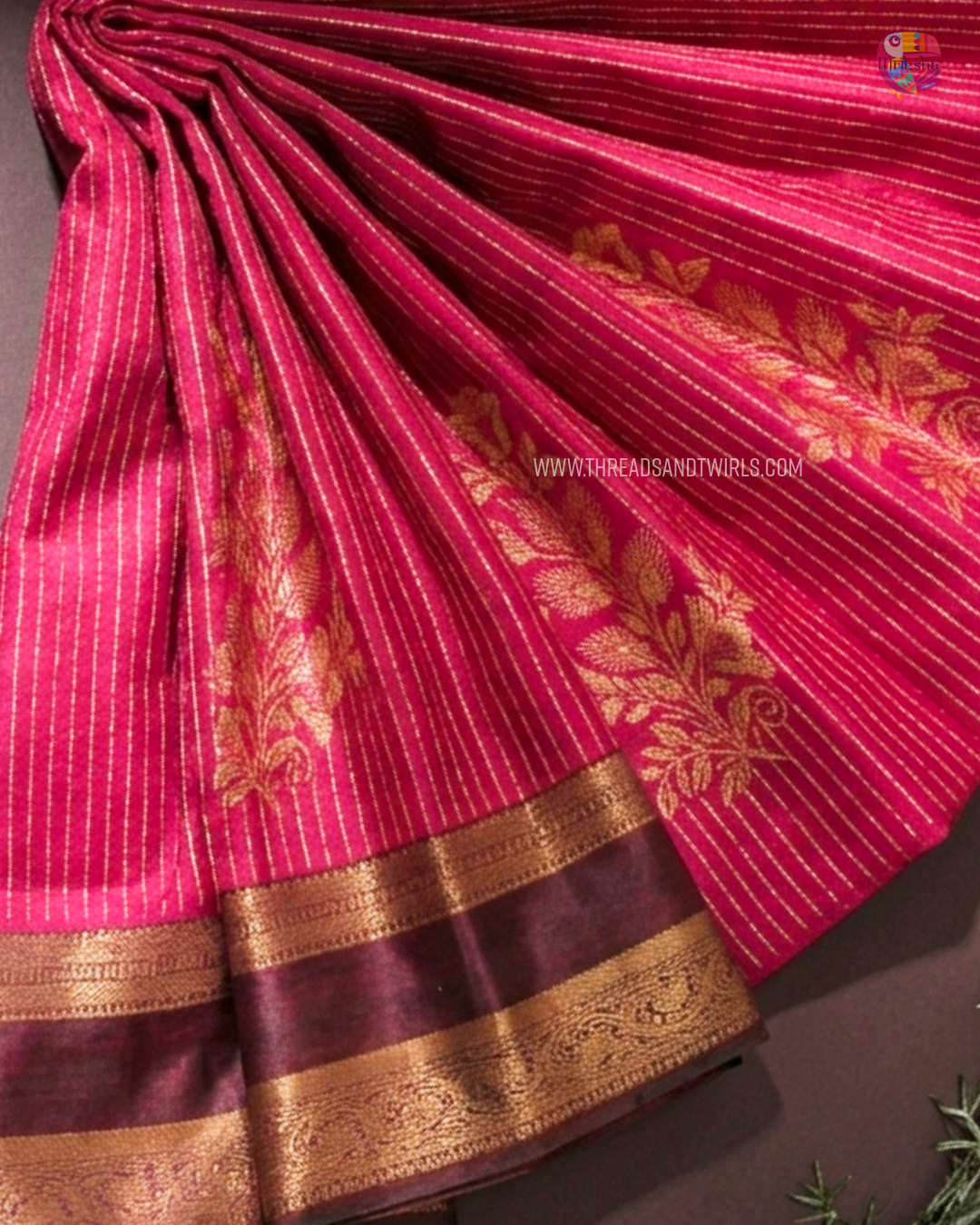Kancheepuram Semi Silk Saree with Vaira Oosi Pattern & Floral Motifs | Sparkling Silver, Lotus Biscoff Brown & Mulberry Pink | Mriksha Sarees