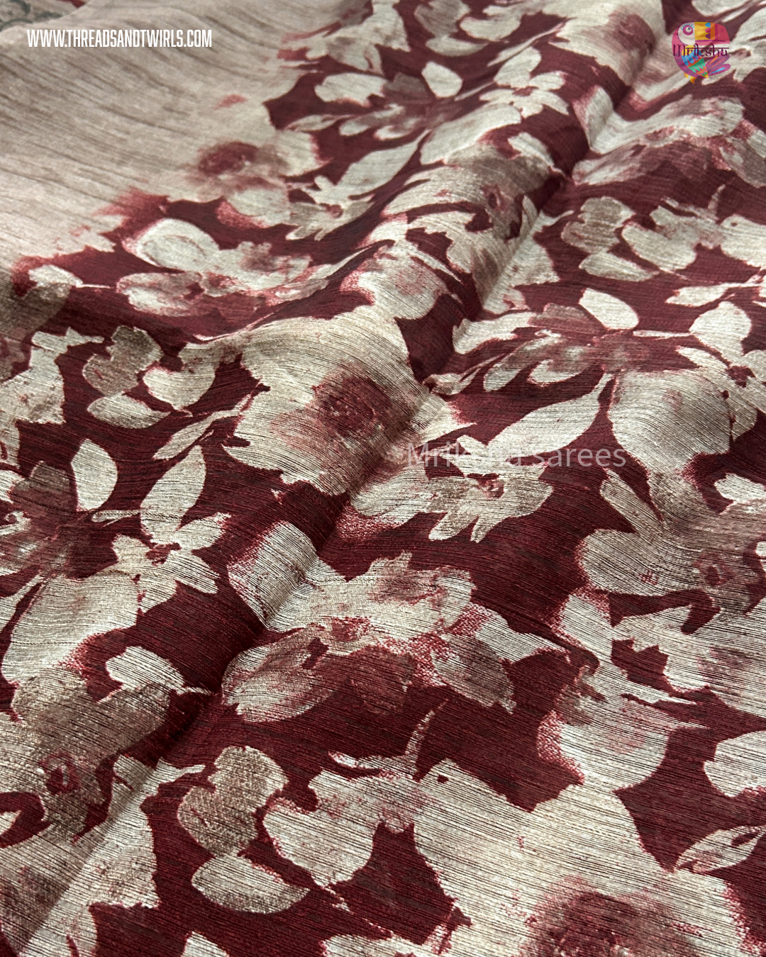 Pure Cotton Floral / Geometric Printed Saree with Plain Blouse |Royal Blue, Red, Bluish Grey & Chocolate Brown | Threads & Twirls