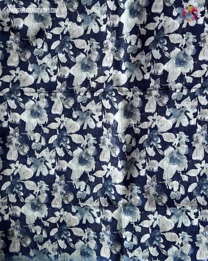 Pure Cotton Floral / Geometric Printed Saree with Plain Blouse |Royal Blue, Red, Bluish Grey & Chocolate Brown | Threads & Twirls