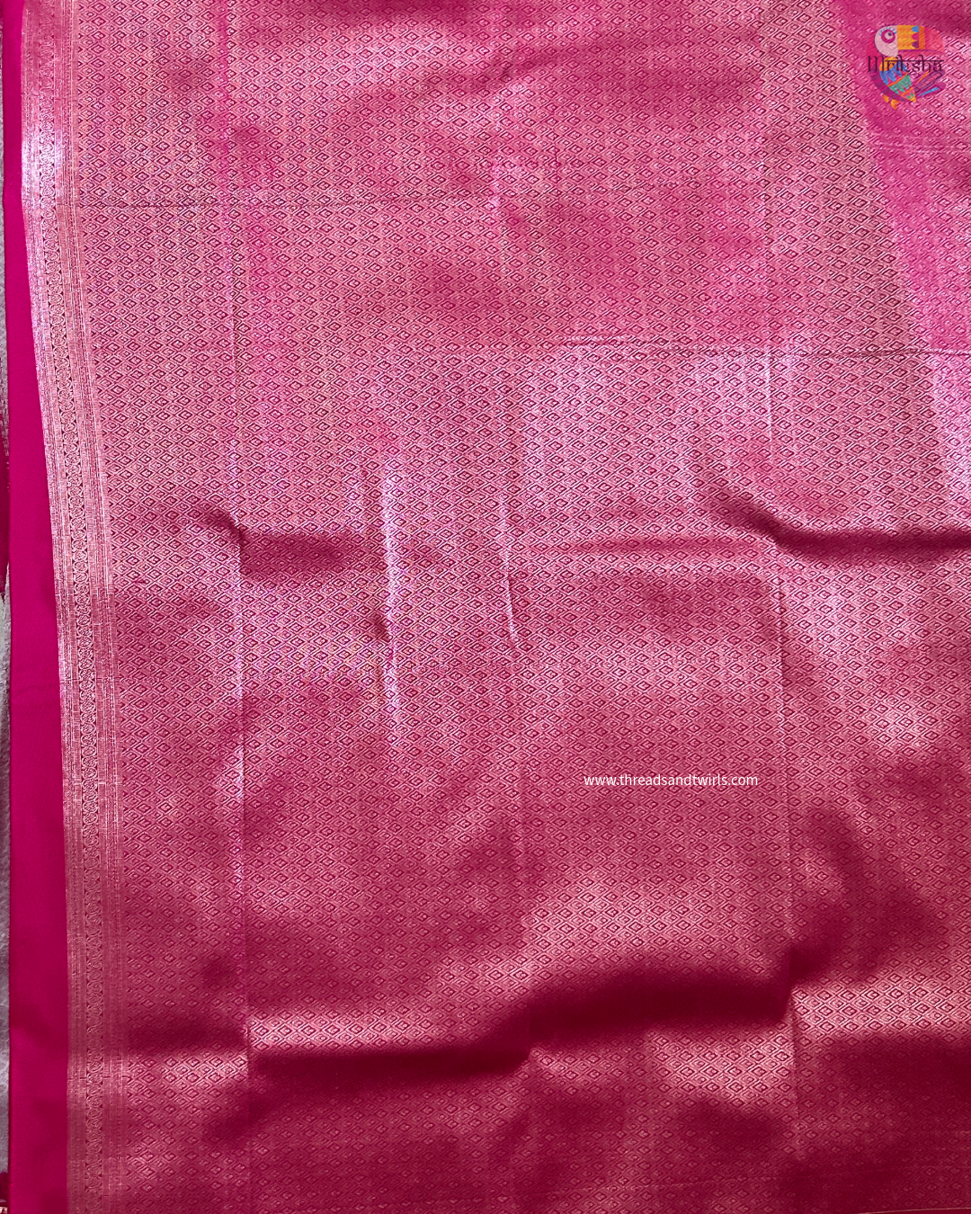 Lunar White Kanjivaram Semi Silk Saree with Contrast Pink Zari Border & Blouse Piece