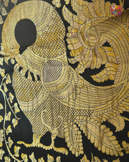 Red & Black Kalamkari Printed Viscose Silk Saree with Traditional Peacock Border | Elegant Ethnic Wear | Mriksha Sarees