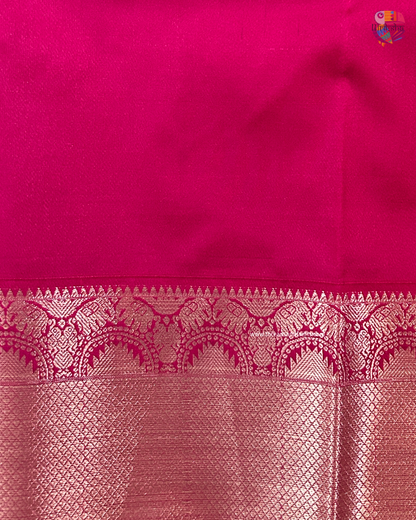 Lunar White Kanjivaram Semi Silk Saree with Contrast Pink Zari Border & Blouse Piece
