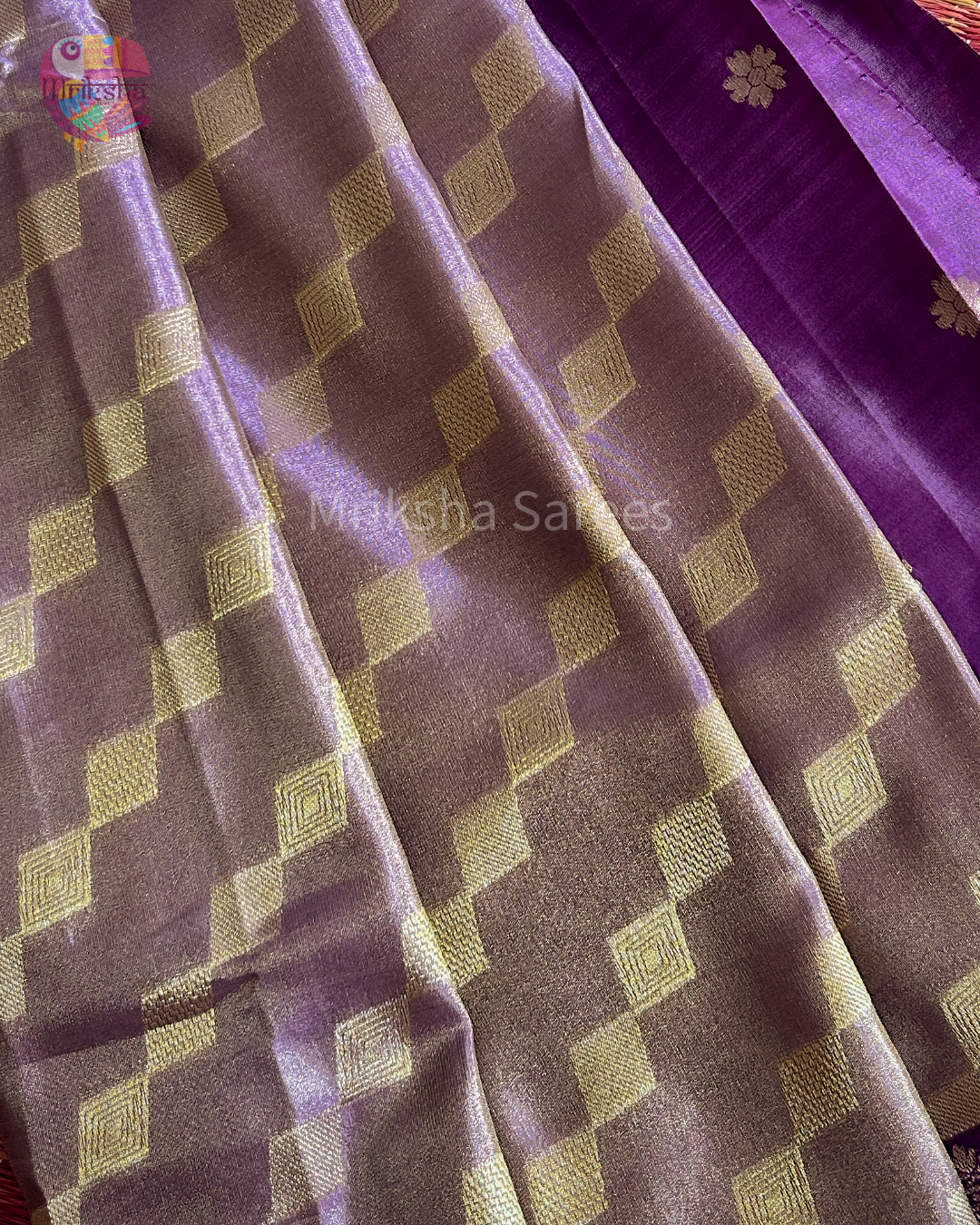 Banarasi Tissue Saree with Zari Border | Diamond Print | Dark Shaded Blouse | Premium Party & Wedding Wear | Threads & Twirls