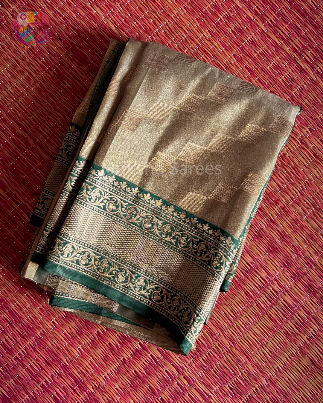 Banarasi Tissue Saree with Zari Border | Diamond Print | Dark Shaded Blouse | Premium Party & Wedding Wear | Threads & Twirls