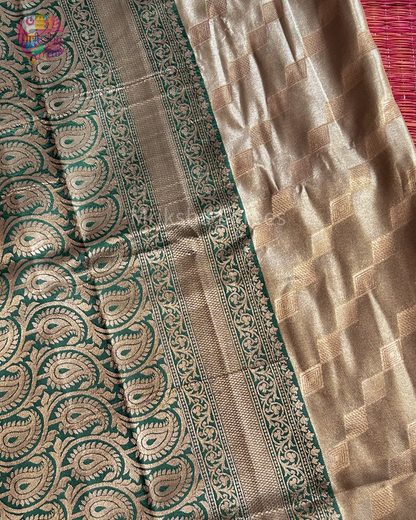 Banarasi Tissue Saree with Zari Border | Diamond Print | Dark Shaded Blouse | Premium Party & Wedding Wear | Threads & Twirls