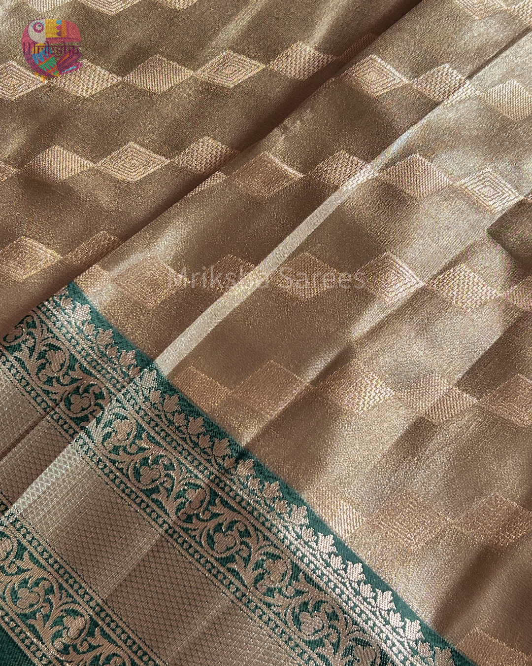 Banarasi Tissue Saree with Zari Border | Diamond Print | Dark Shaded Blouse | Premium Party & Wedding Wear | Threads & Twirls