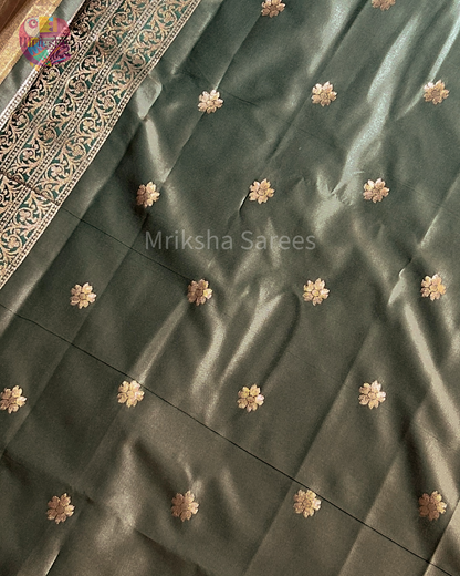 Banarasi Tissue Saree with Zari Border | Diamond Print | Dark Shaded Blouse | Premium Party & Wedding Wear | Threads & Twirls
