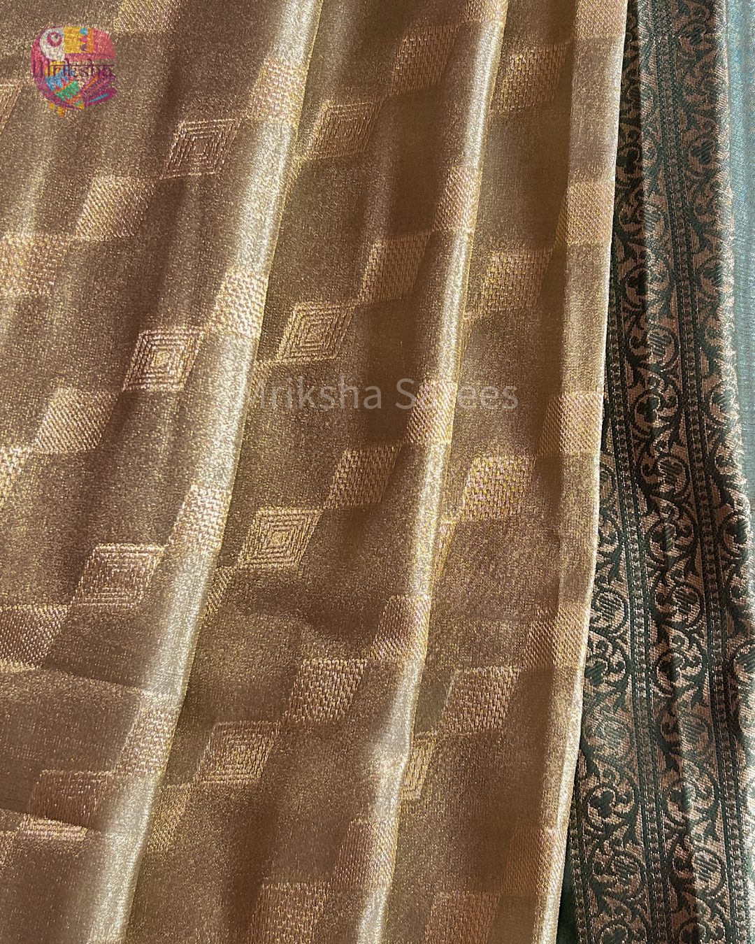 Banarasi Tissue Saree with Zari Border | Diamond Print | Dark Shaded Blouse | Premium Party & Wedding Wear | Threads & Twirls