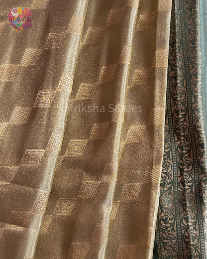 Banarasi Tissue Saree with Zari Border | Diamond Print | Dark Shaded Blouse | Premium Party & Wedding Wear | Threads & Twirls