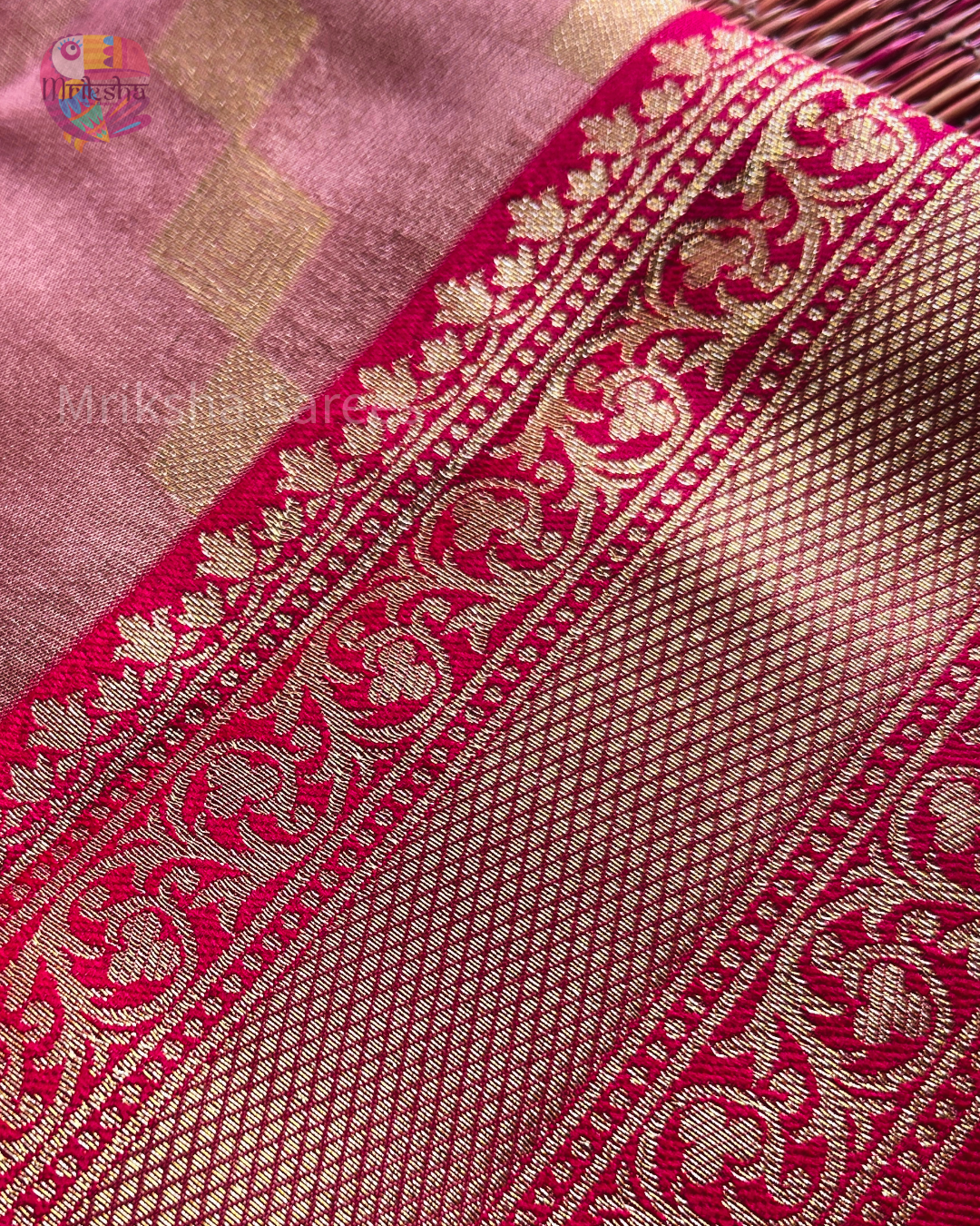 Banarasi Tissue Saree with Zari Border | Diamond Print | Dark Shaded Blouse | Premium Party & Wedding Wear | Threads & Twirls