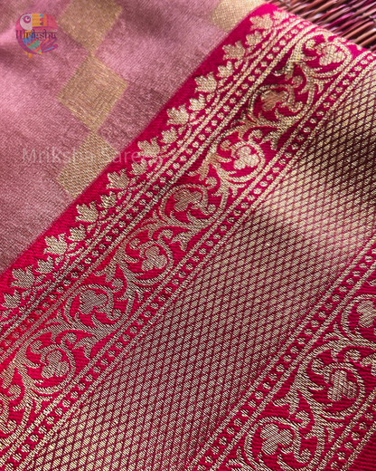Banarasi Tissue Saree with Zari Border | Diamond Print | Dark Shaded Blouse | Premium Party & Wedding Wear | Threads & Twirls