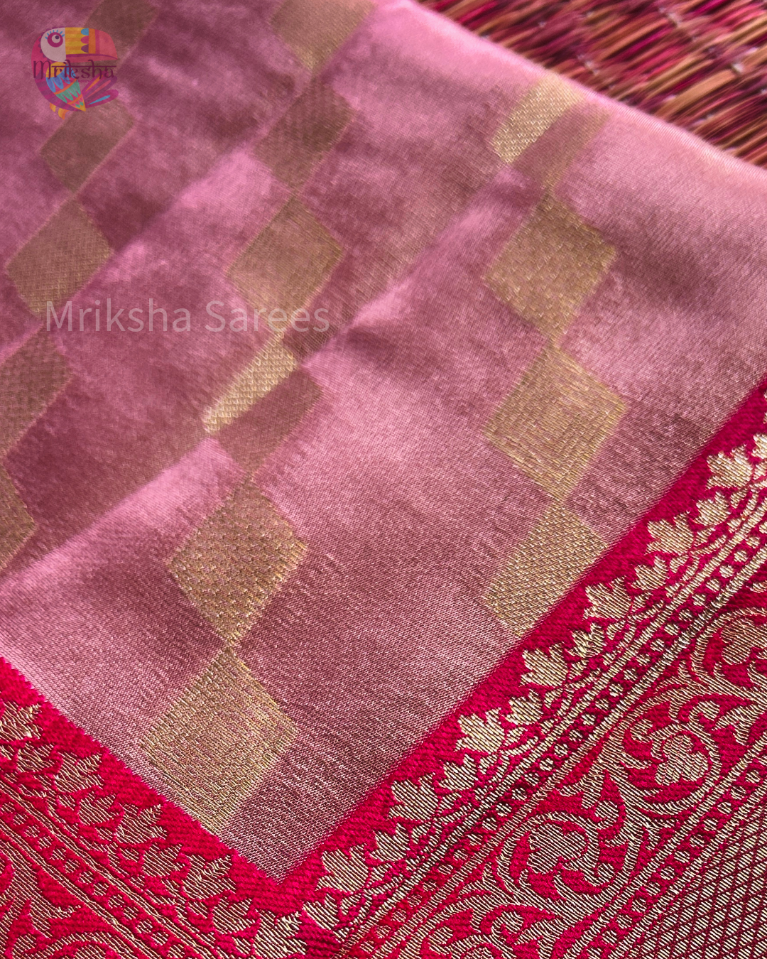 Banarasi Tissue Saree with Zari Border | Diamond Print | Dark Shaded Blouse | Premium Party & Wedding Wear | Threads & Twirls