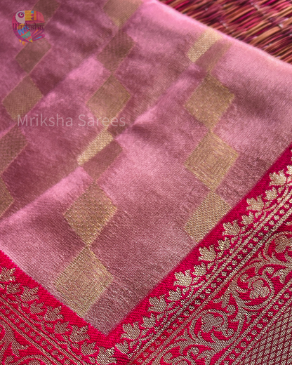 Banarasi Tissue Saree with Zari Border | Diamond Print | Dark Shaded Blouse | Premium Party & Wedding Wear | Threads & Twirls