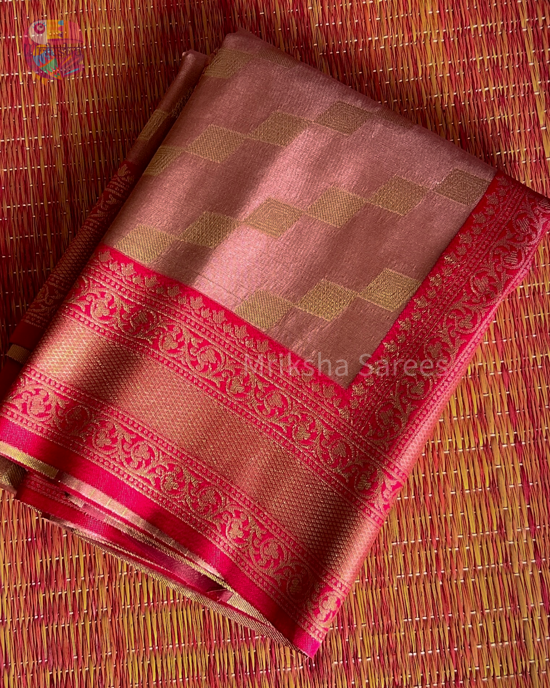 Banarasi Tissue Saree with Zari Border | Diamond Print | Dark Shaded Blouse | Premium Party & Wedding Wear | Threads & Twirls