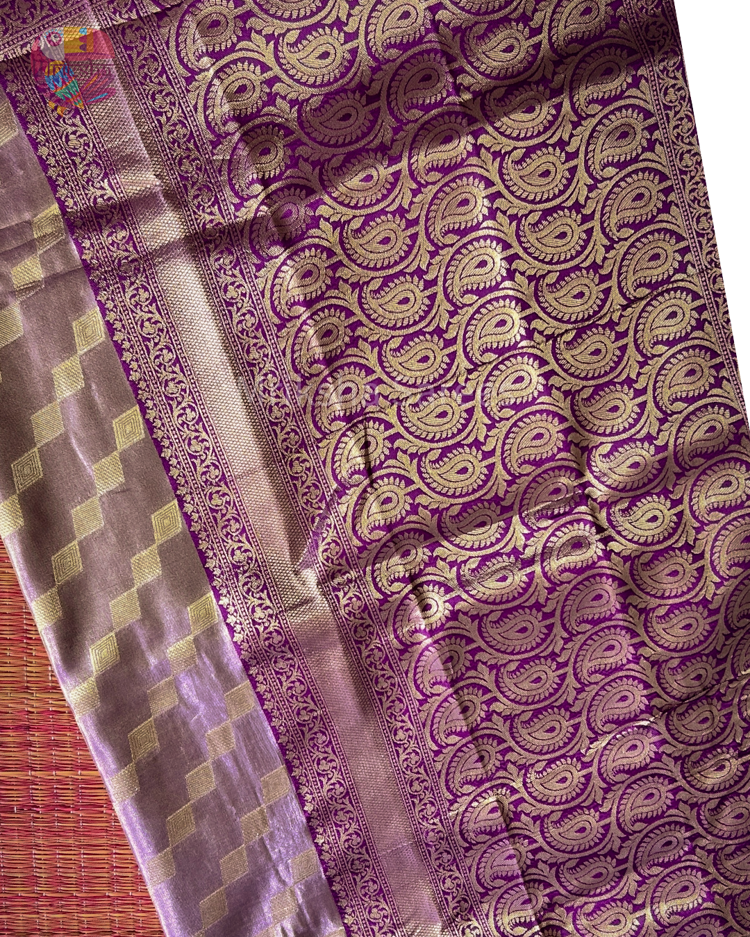 Banarasi Tissue Saree with Zari Border | Diamond Print | Dark Shaded Blouse | Premium Party & Wedding Wear | Threads & Twirls