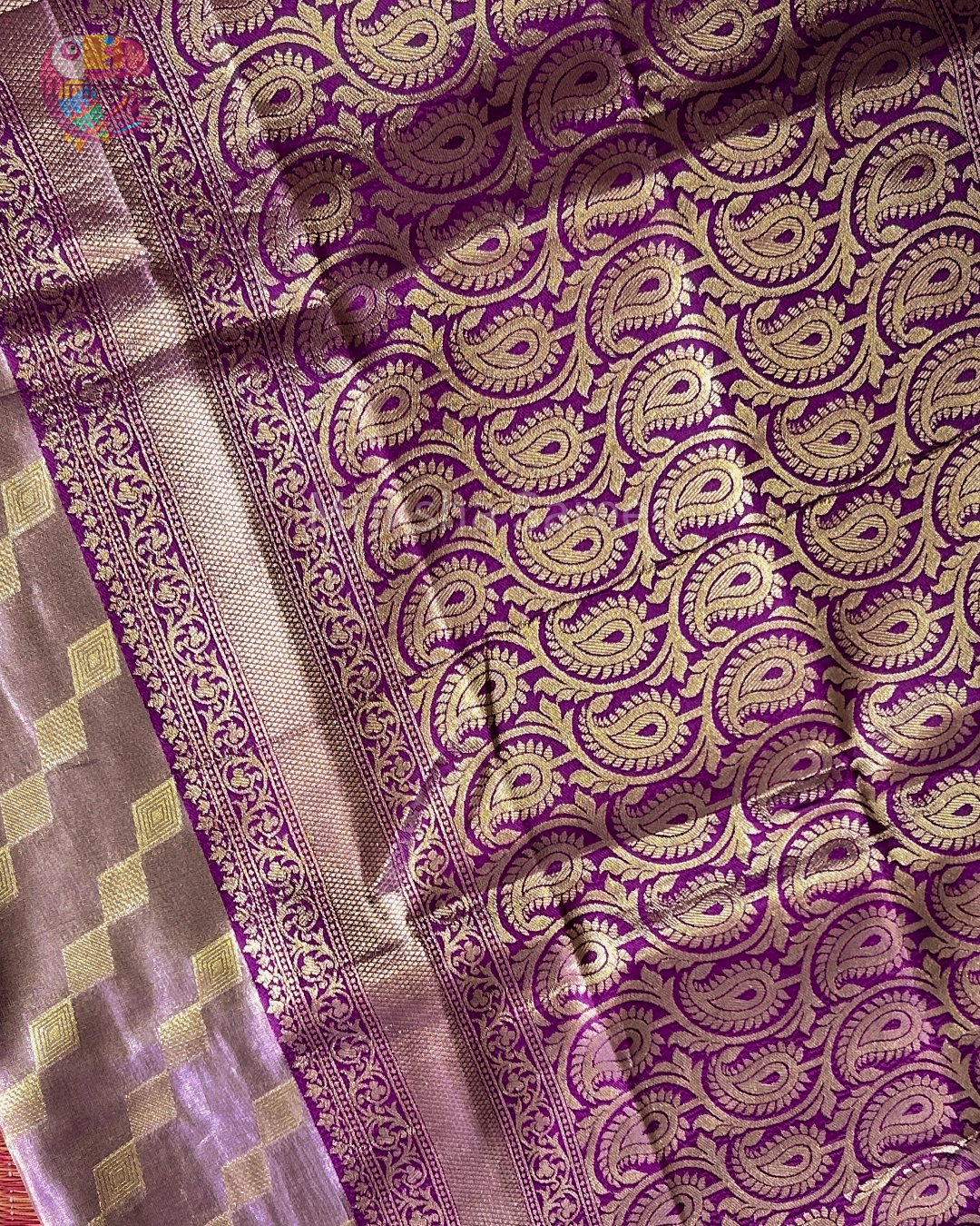 Banarasi Tissue Saree with Zari Border | Diamond Print | Dark Shaded Blouse | Premium Party & Wedding Wear | Threads & Twirls