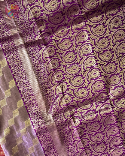 Banarasi Tissue Saree with Zari Border | Diamond Print | Dark Shaded Blouse | Premium Party & Wedding Wear | Threads & Twirls