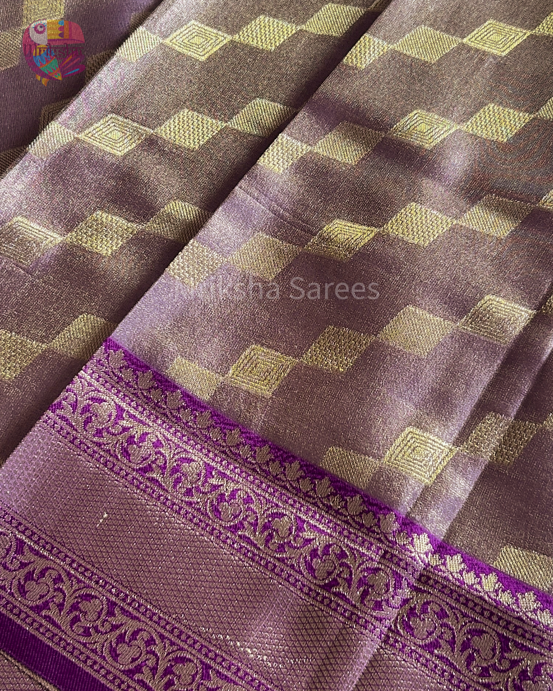 Banarasi Tissue Saree with Zari Border | Diamond Print | Dark Shaded Blouse | Premium Party & Wedding Wear | Threads & Twirls