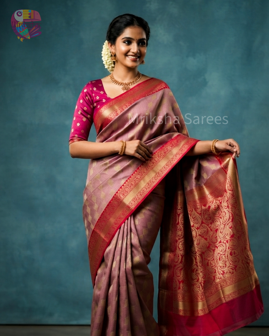Banarasi Tissue Saree with Zari Border | Diamond Print | Dark Shaded Blouse | Premium Party & Wedding Wear | Threads & Twirls