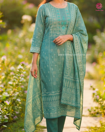 Sage Green Chanderi Linen Salwar Suit for Women | Elegant Ethnic Wear | Threads & Twirls