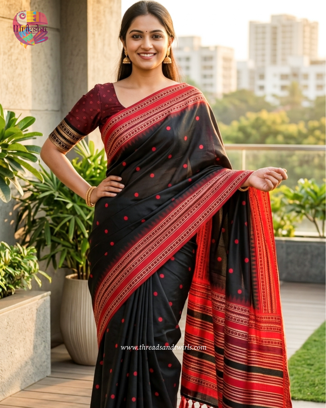 Mriksha Sarees Fancy Silk Polka Dot Saree with Matching Blouse | Designer Border & Tassel Pallu | ₹1499