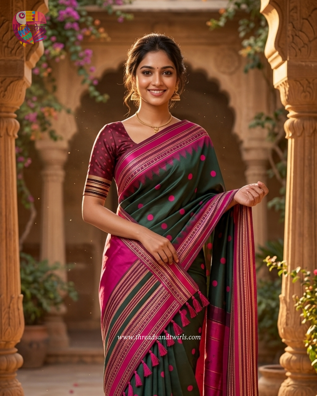 Mriksha Sarees Fancy Silk Polka Dot Saree with Matching Blouse | Designer Border & Tassel Pallu | ₹1499