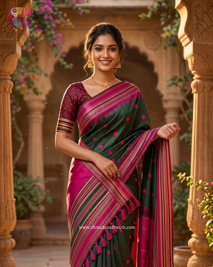 Mriksha Sarees Fancy Silk Polka Dot Saree with Matching Blouse | Designer Border & Tassel Pallu | ₹1499
